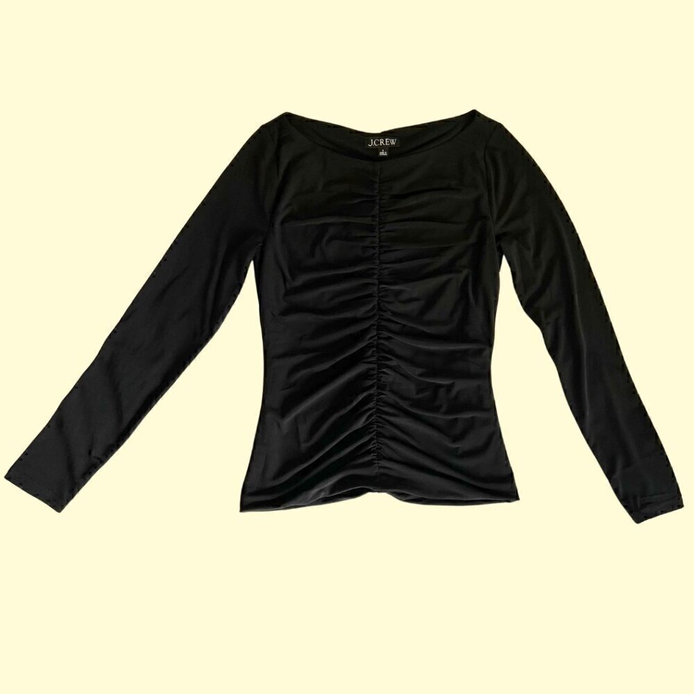 J.Crew Ruched Long Sleeve Matte Black Long Sleeve Blouse